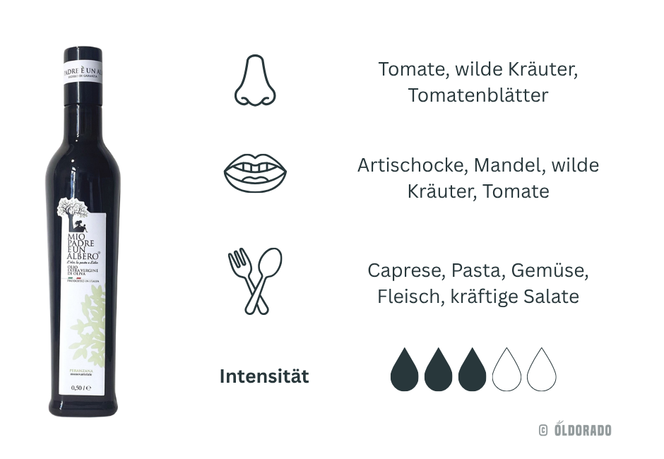 Reinsortiges Peranzana Olivenöl aus Apulien